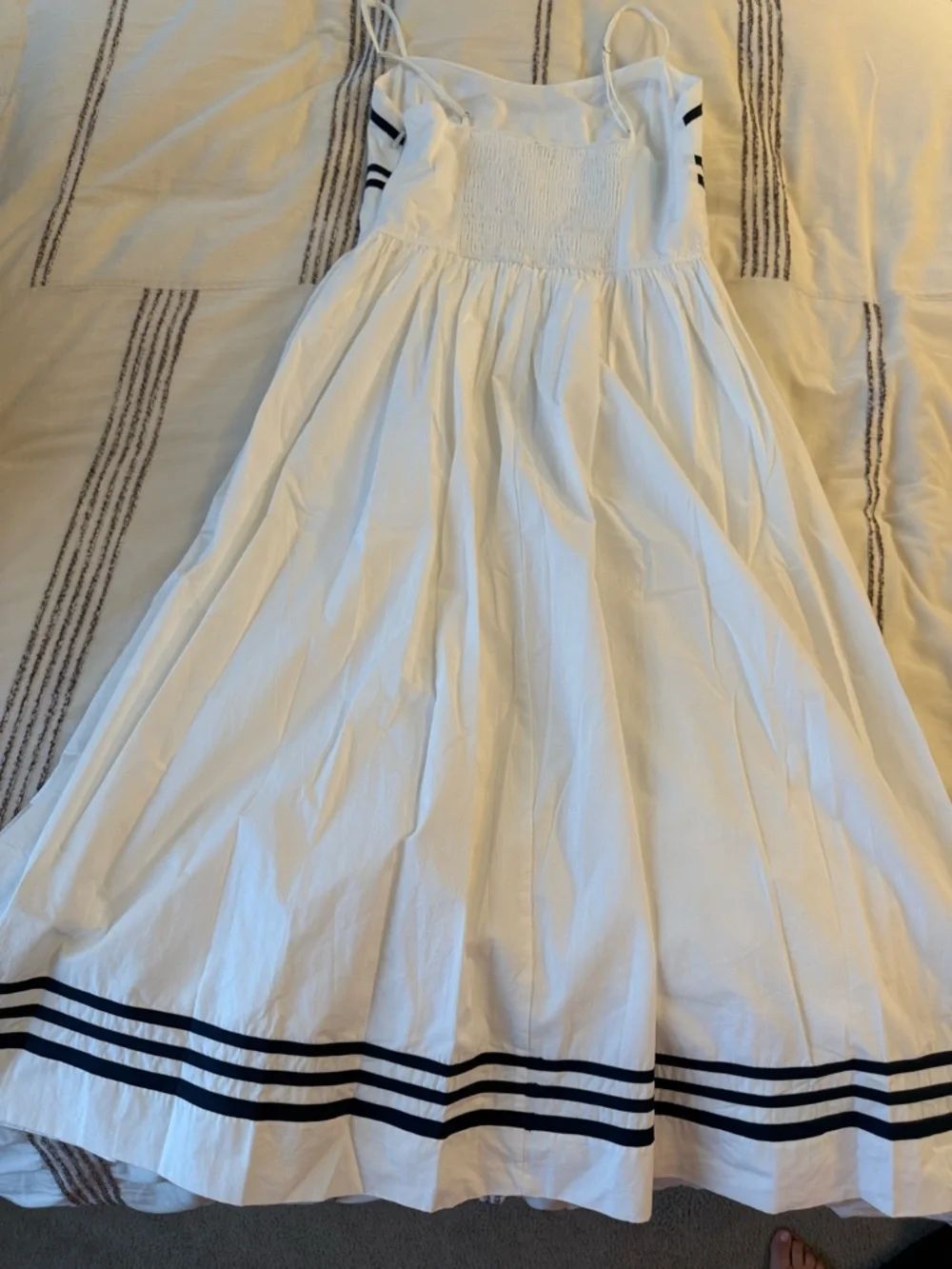 Piper White Sundress with Navy Stripe Detail - Picture 5 of 5